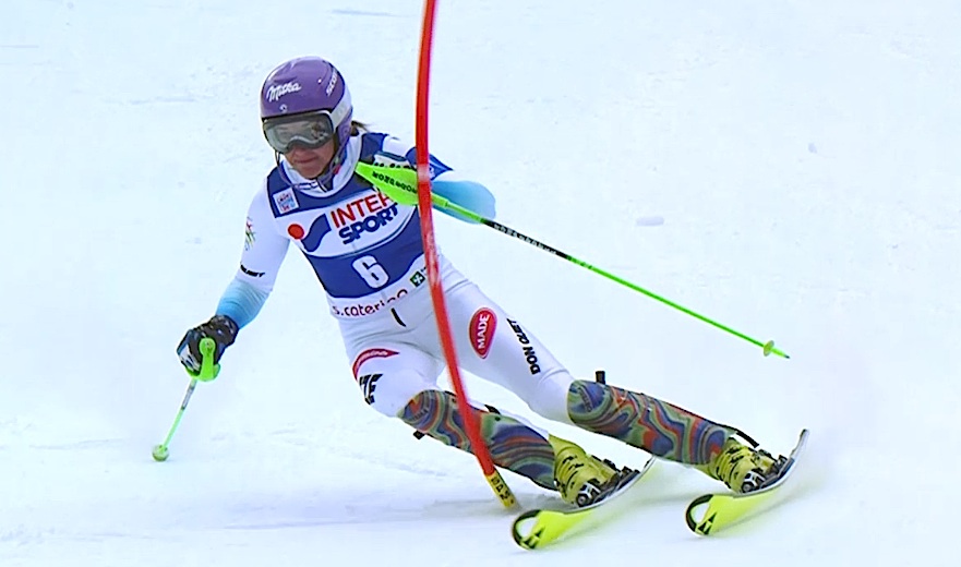 Sarka Strachova nella prima manche dello slalom di Santa caterina: è seconda