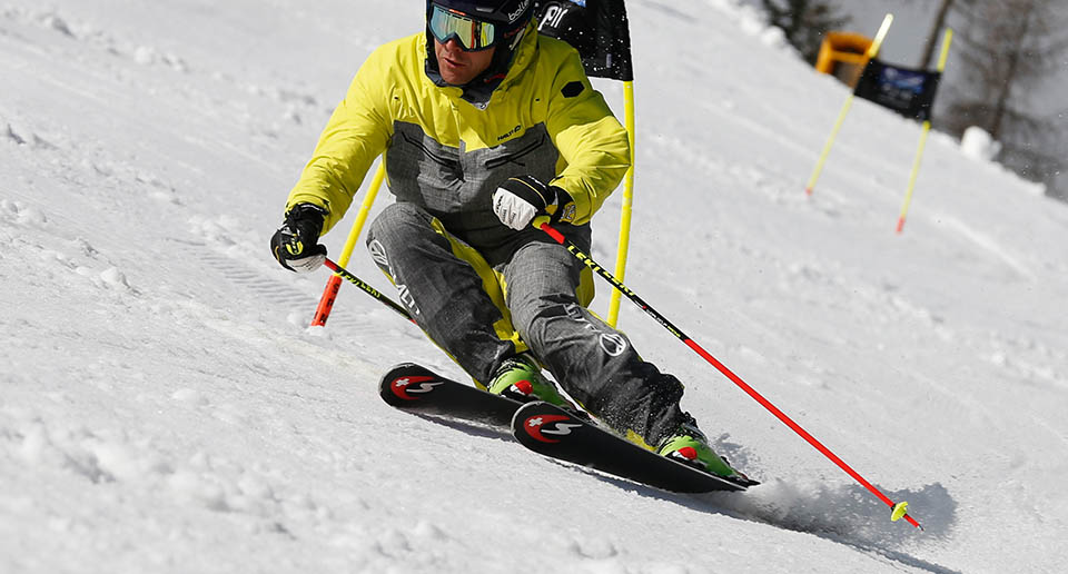 Marco De Martin durante il etst del LaserGS di Stöckli