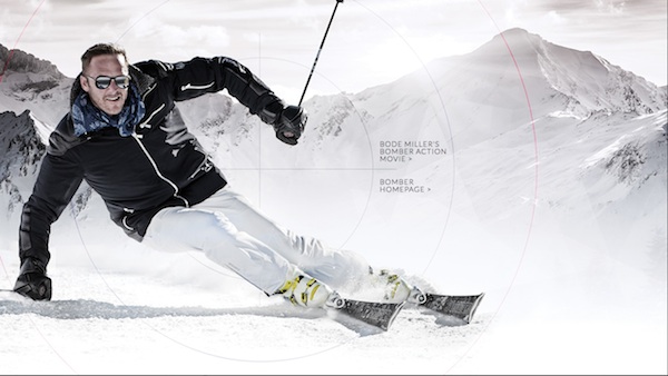 Bode Miller come appare nella home page degli sci Ski Bomber